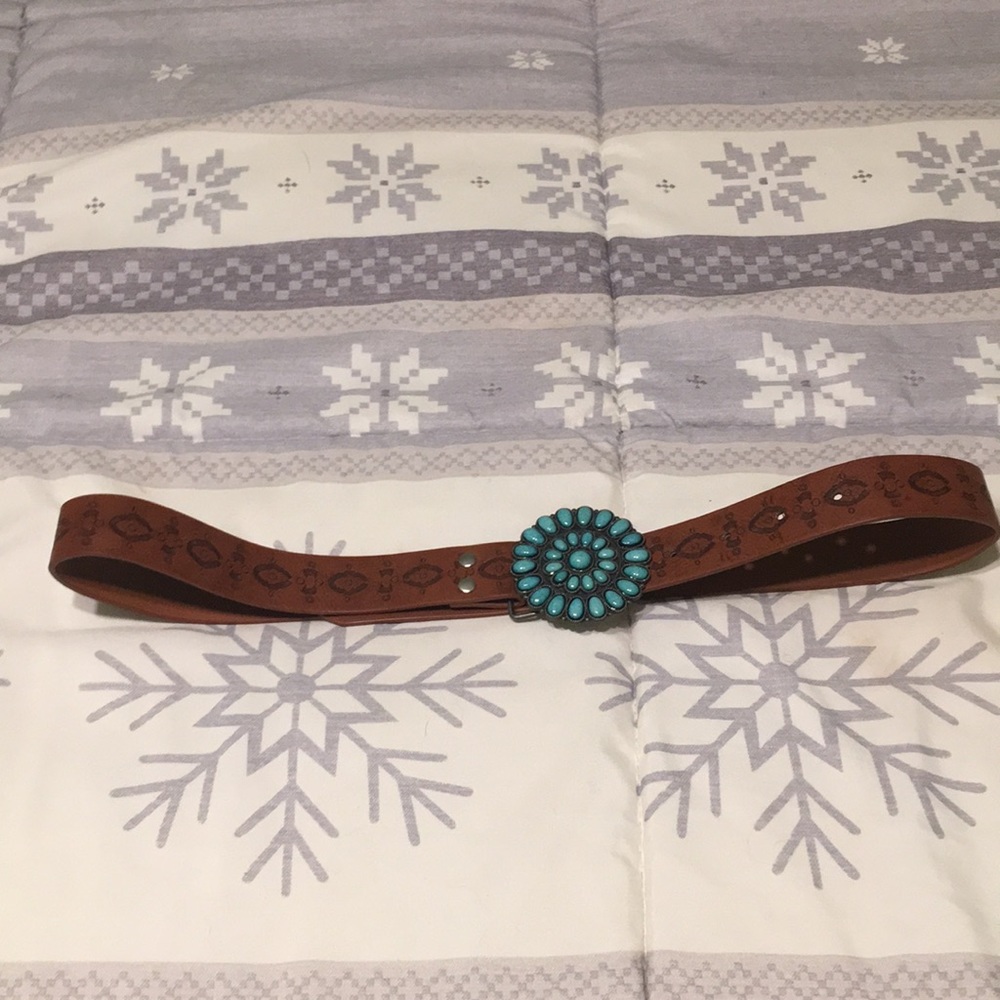 Beautiful Brown Belt w/ Turquoise Flower Buckle